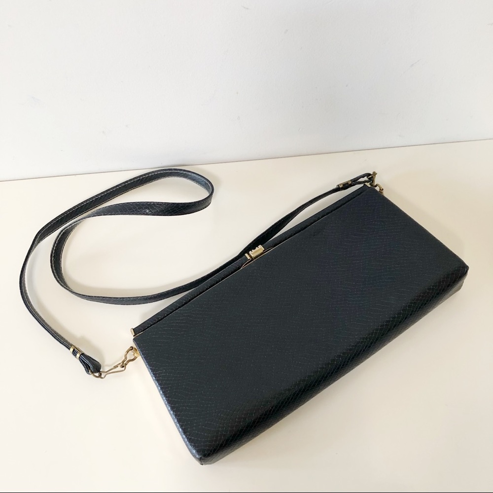 Vintage snake printed faux leather cross body bag navy colour